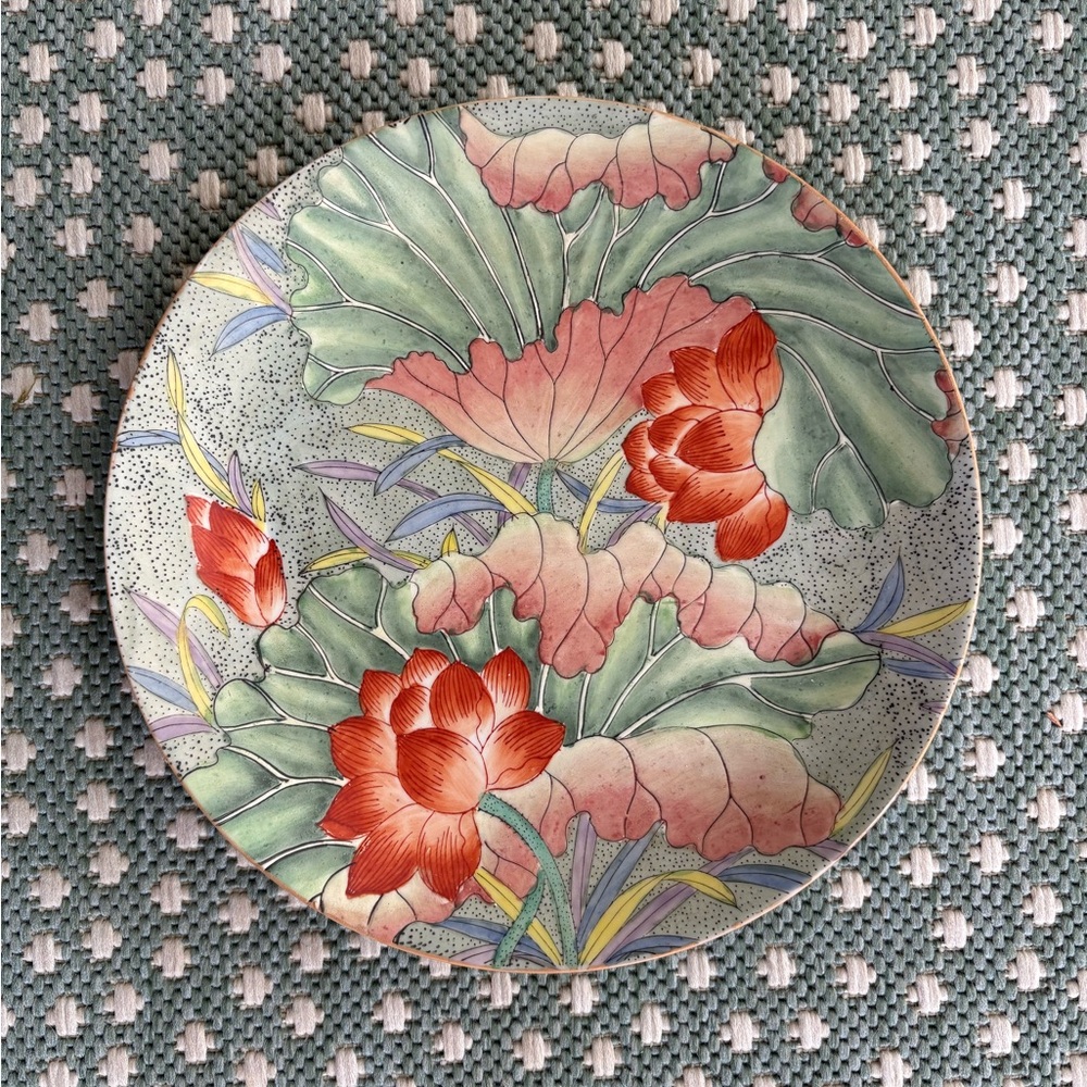 Vintage 1950’s Hand Painted Porcelain Lotus Floral Plate